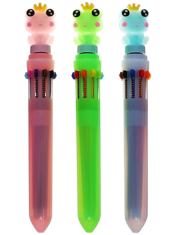 Ручка шариковая автоматическая 10-ти цветная, МИКС Лягушка-спиннер