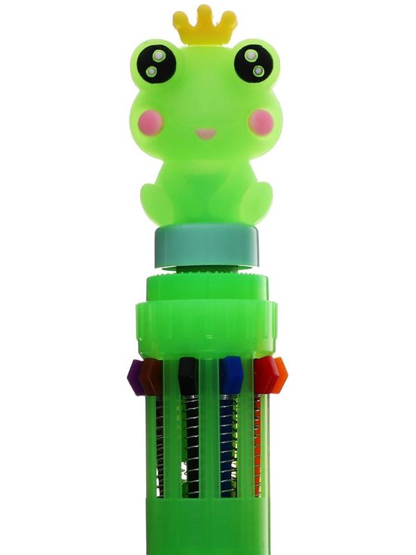 Ручка шариковая автоматическая 10-ти цветная, МИКС Лягушка-спиннер