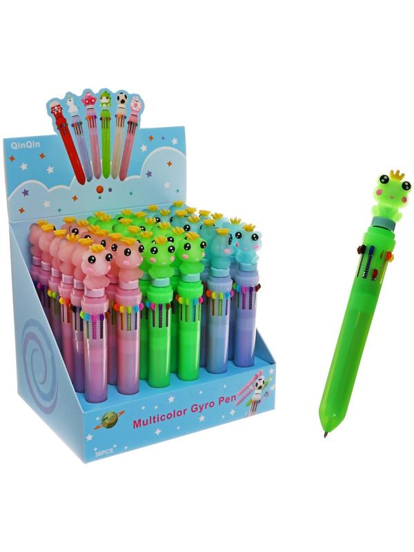 Ручка шариковая автоматическая 10-ти цветная, МИКС Лягушка-спиннер