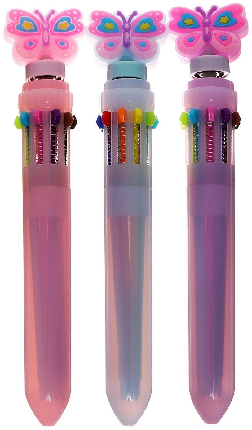 Ручка шариковая автоматическая 10-ти цветная, МИКС Бабочка-спиннер