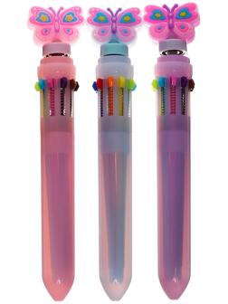 Ручка шариковая автоматическая 10-ти цветная, МИКС Бабочка-спиннер