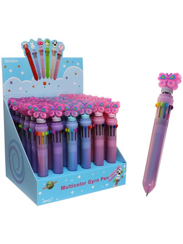 Ручка шариковая автоматическая 10-ти цветная, МИКС Бабочка-спиннер