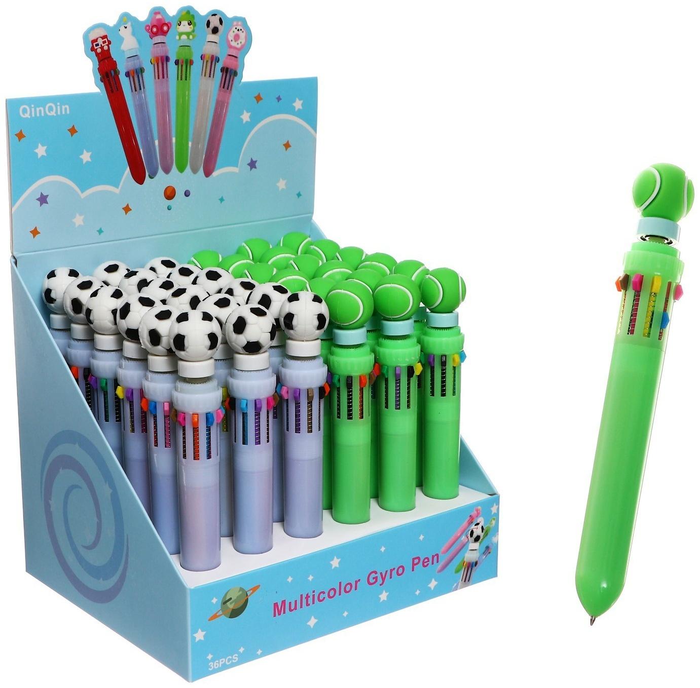 Ручка шариковая автоматическая 10-ти цветная, МИКС Спортивные мячи-спиннер