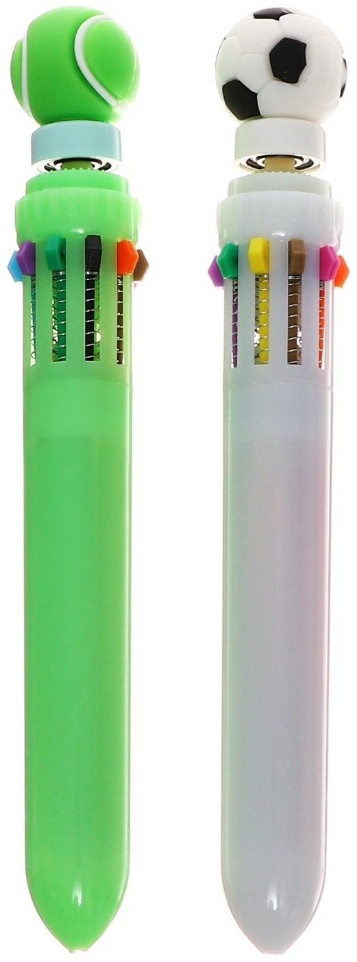 Ручка шариковая автоматическая 10-ти цветная, МИКС Спортивные мячи-спиннер