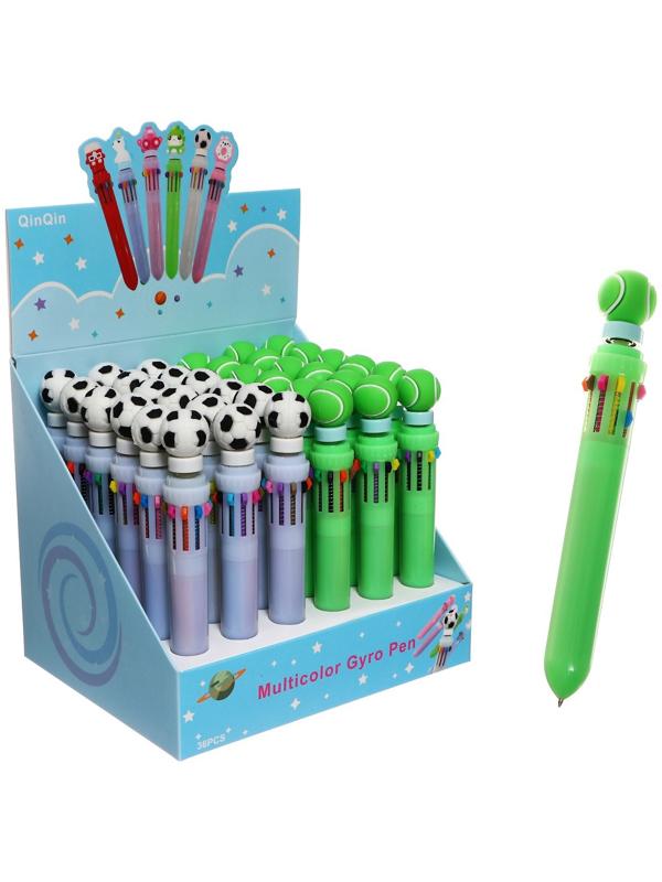 Ручка шариковая автоматическая 10-ти цветная, МИКС Спортивные мячи-спиннер