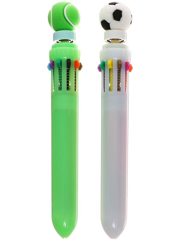 Ручка шариковая автоматическая 10-ти цветная, МИКС Спортивные мячи-спиннер