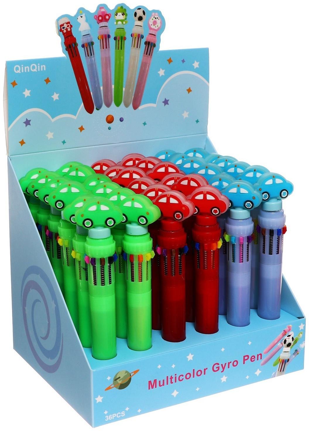 Ручка шариковая автоматическая 10-ти цветная, МИКС Машинка-спиннер