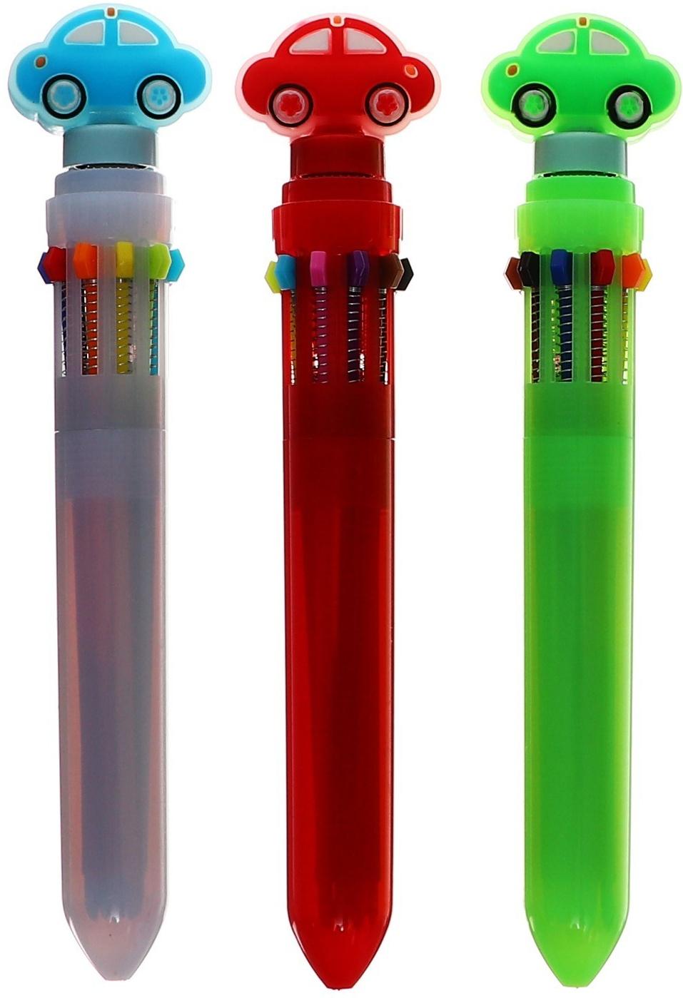 Ручка шариковая автоматическая 10-ти цветная, МИКС Машинка-спиннер