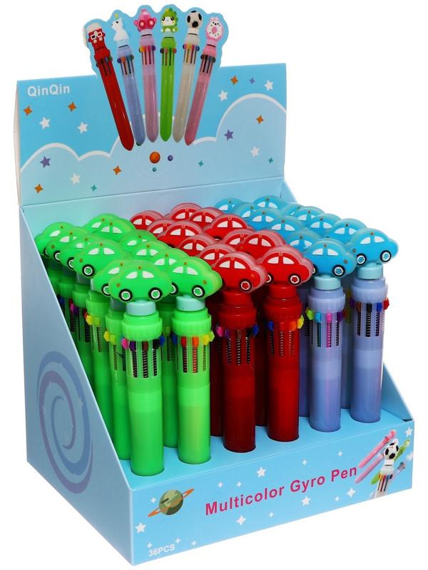 Ручка шариковая автоматическая 10-ти цветная, МИКС Машинка-спиннер