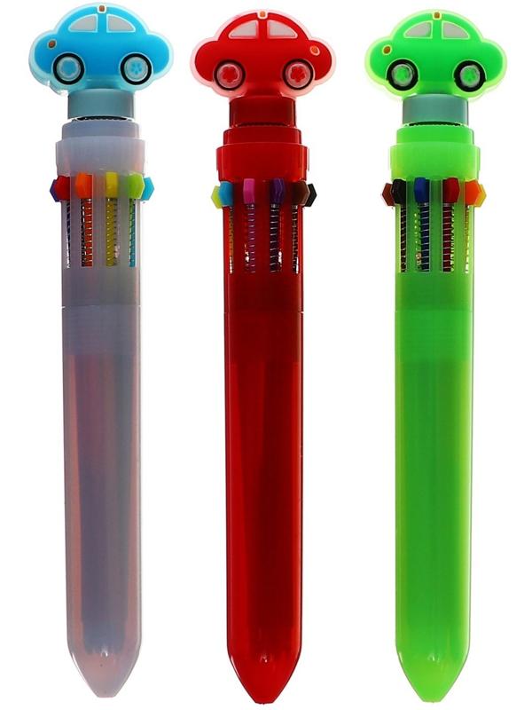 Ручка шариковая автоматическая 10-ти цветная, МИКС Машинка-спиннер