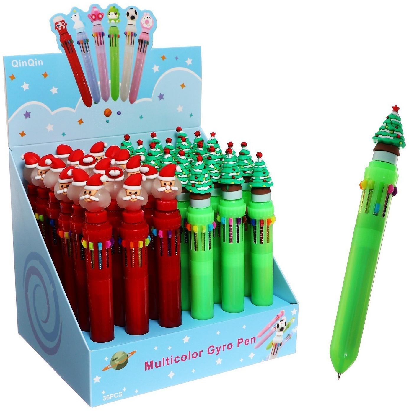 Ручка шариковая автоматическая 10-ти цветная, МИКС Новый год-спиннер