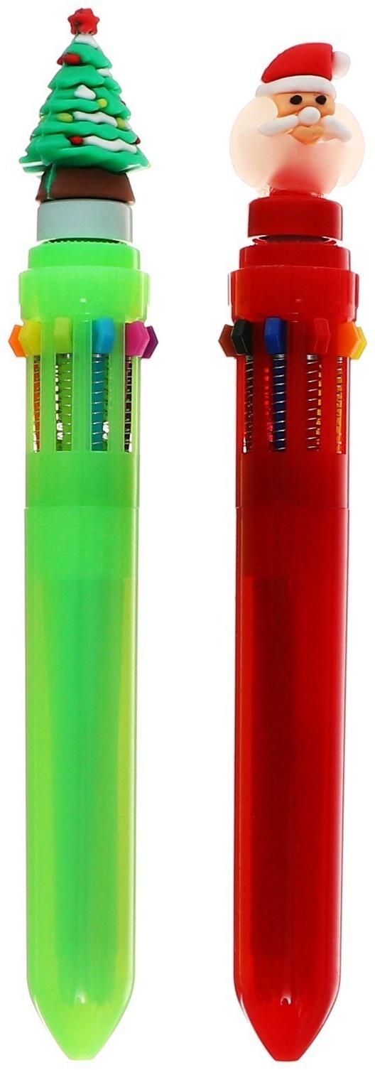 Ручка шариковая автоматическая 10-ти цветная, МИКС Новый год-спиннер