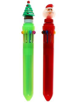 Ручка шариковая автоматическая 10-ти цветная, МИКС Новый год-спиннер