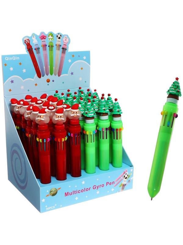 Ручка шариковая автоматическая 10-ти цветная, МИКС Новый год-спиннер