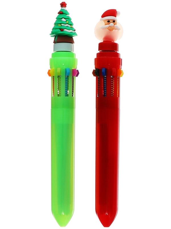 Ручка шариковая автоматическая 10-ти цветная, МИКС Новый год-спиннер