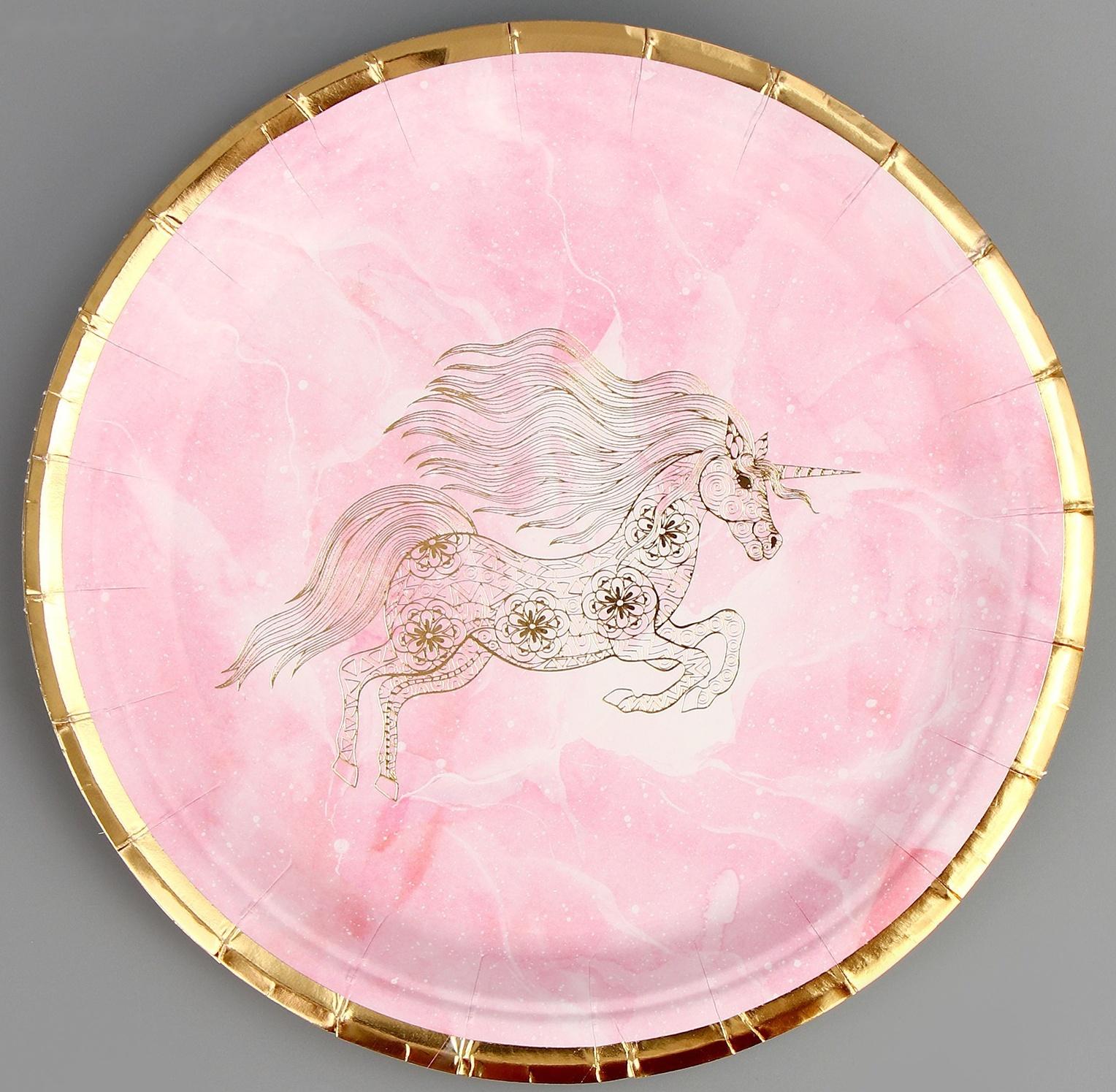 Тарелка бумажная «Золотой единорог», 6 шт.