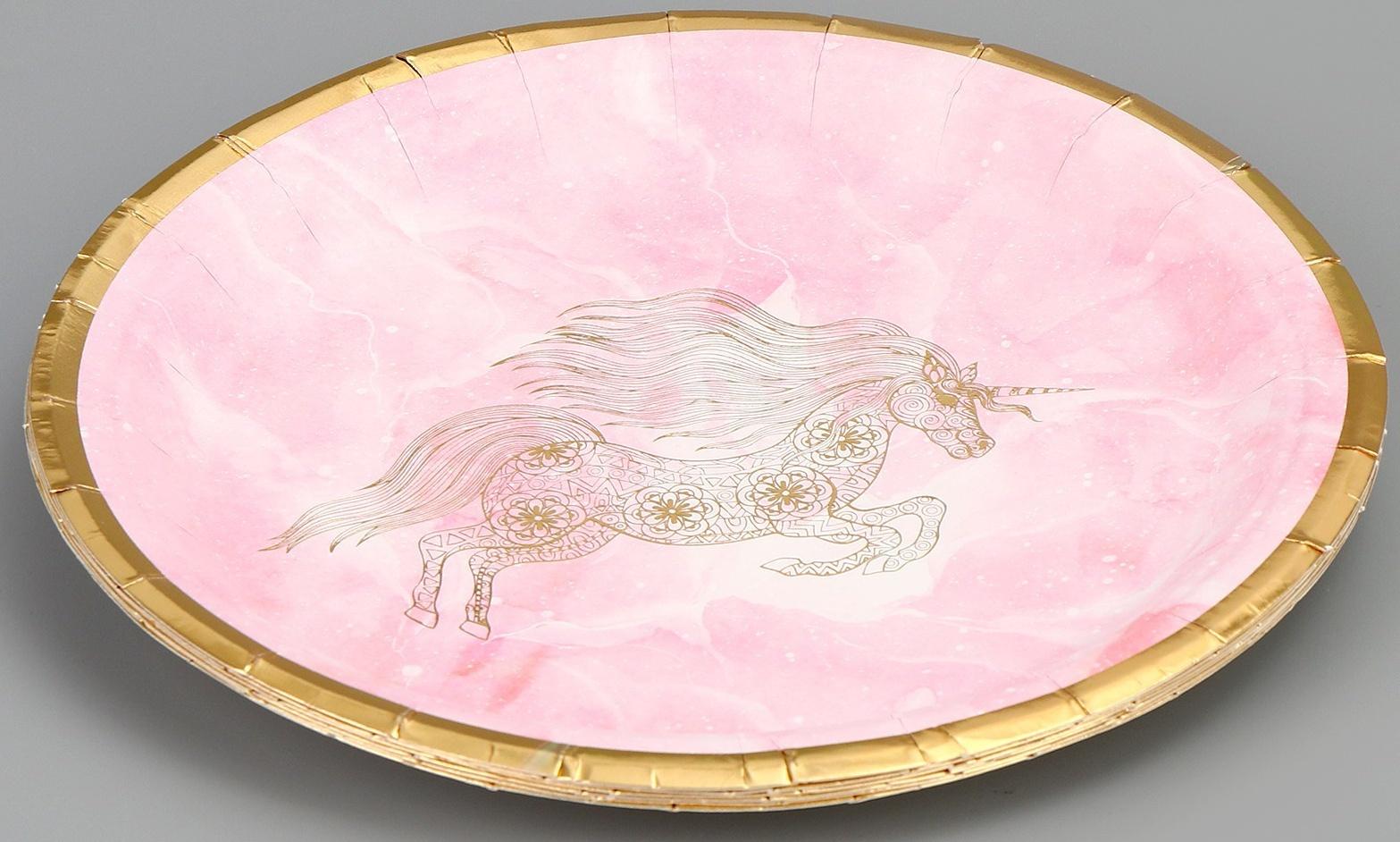 Тарелка бумажная «Золотой единорог», 6 шт.