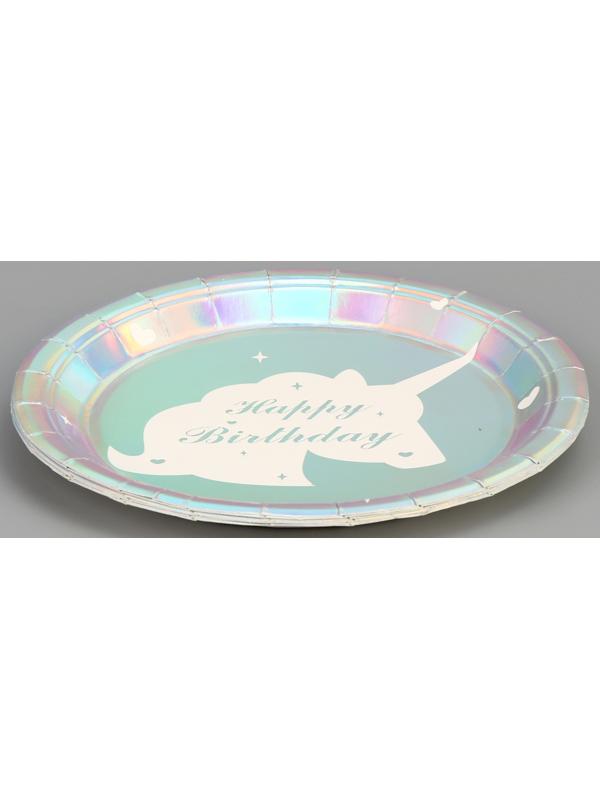 Тарелка бумажная «С днём рождения. Единорог», 6 шт., цвет серебро