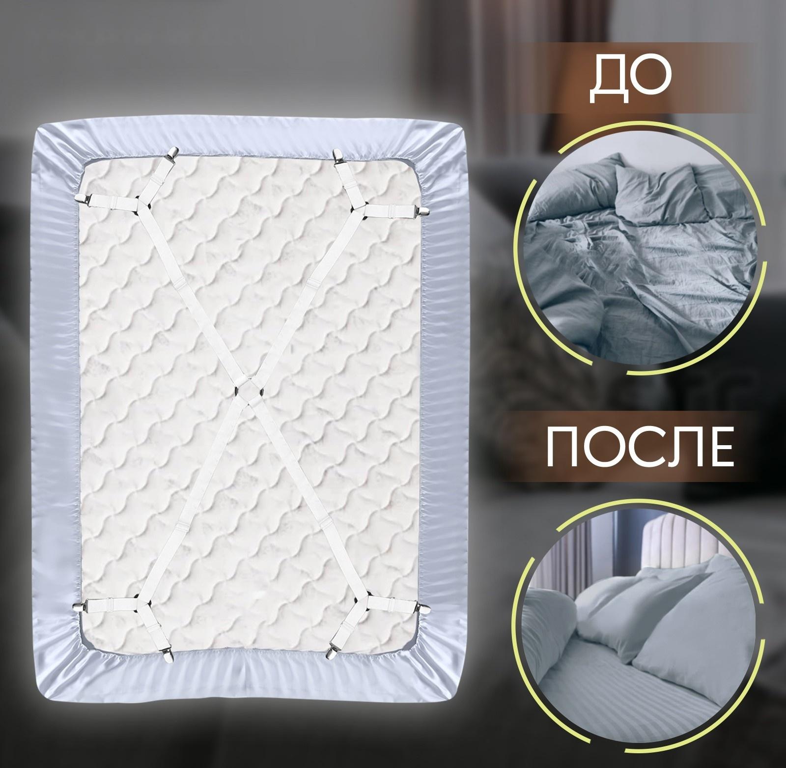 Зажимы на резинке, с регуляторами, на 4 угла, 2 × 240 см, цвет белый