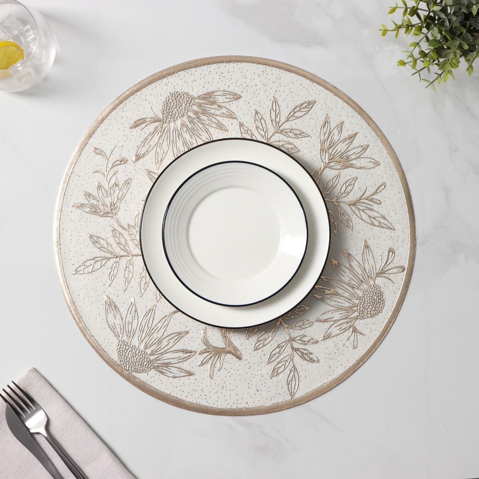 Набор салфеток сервировочных Доляна «Ботаника», 2 шт, d=38 см, цвет бежевый
