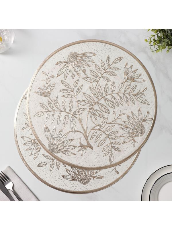 Набор салфеток сервировочных Доляна «Ботаника», 2 шт, d=38 см, цвет бежевый