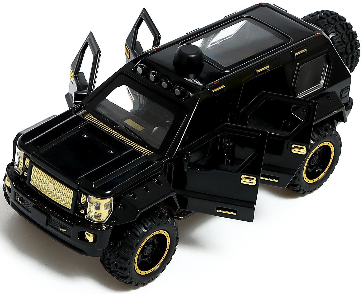 Джип металлический «Армия», 1:24, открываются двери, капот, багажник, инерция, цвет чёрный