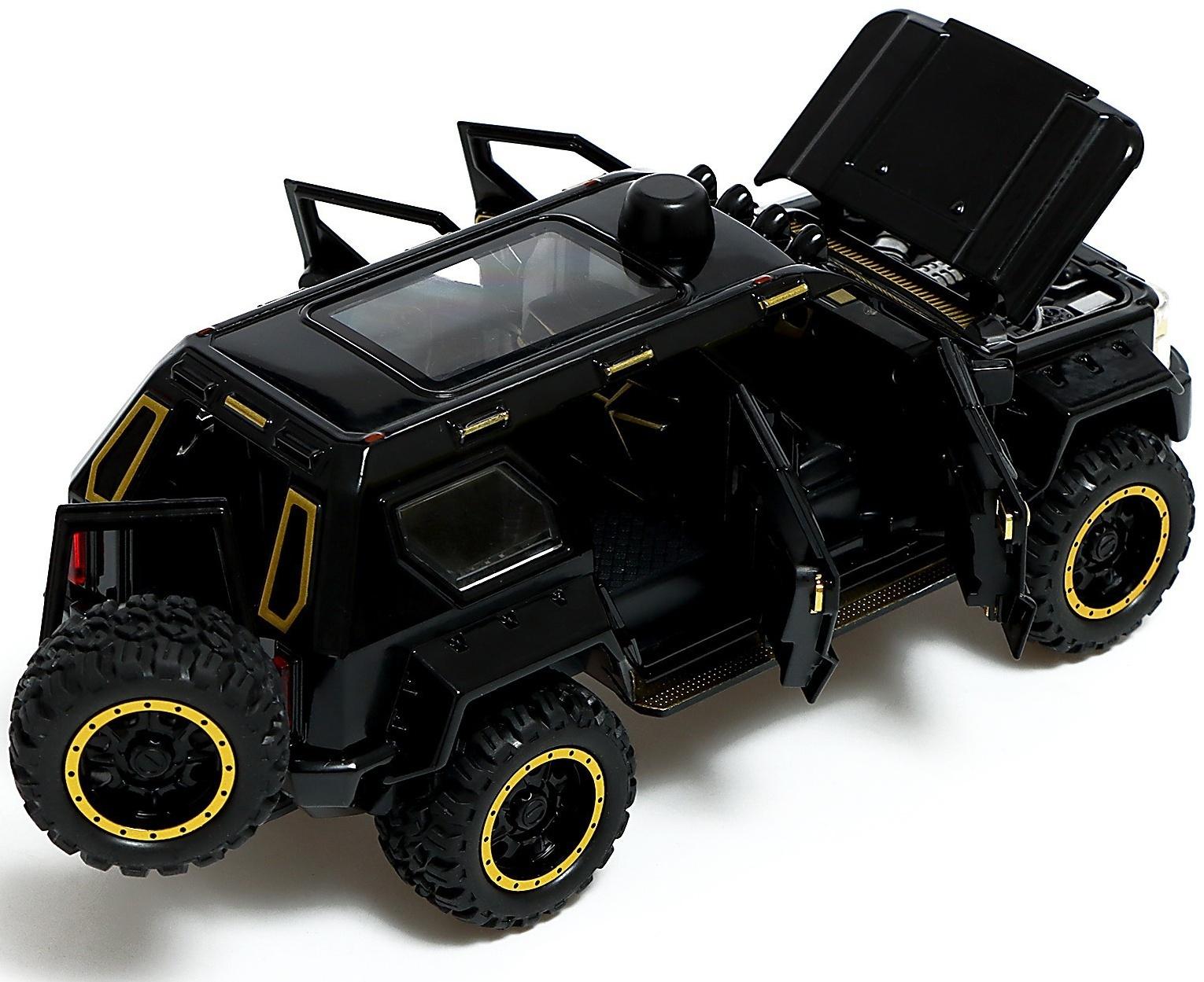 Джип металлический «Армия», 1:24, открываются двери, капот, багажник, инерция, цвет чёрный