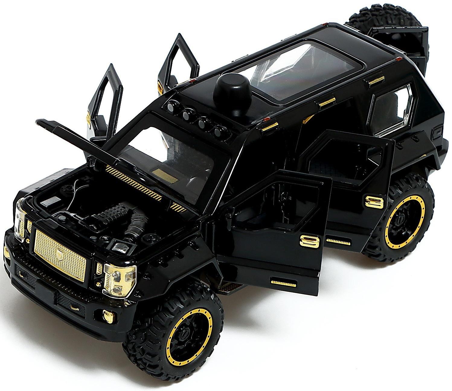 Джип металлический «Армия», 1:24, открываются двери, капот, багажник, инерция, цвет чёрный