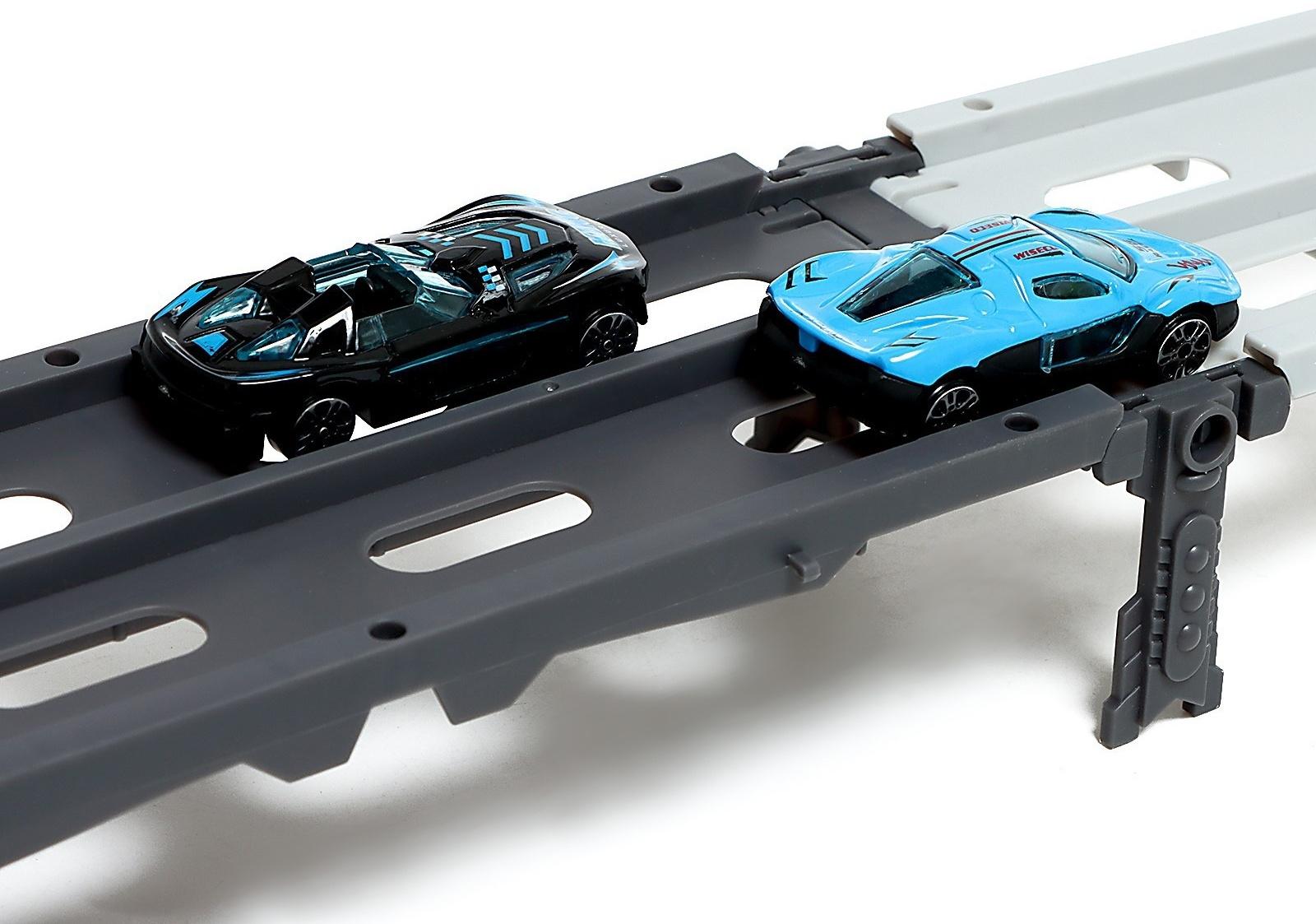 Парковка 2 в 1 Truck, 6 машинок, трансформируется в автотрек, звук, цвет синий