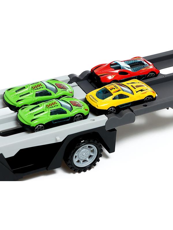 Парковка 2 в 1 Truck, 6 машинок, трансформируется в автотрек, звук, цвет синий