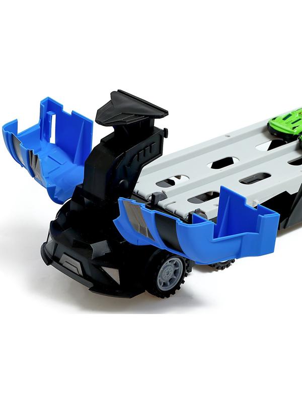 Парковка 2 в 1 Truck, 6 машинок, трансформируется в автотрек, звук, цвет синий