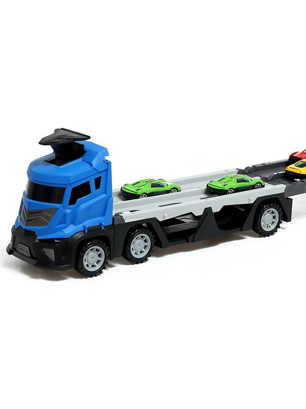 Парковка 2 в 1 Truck, 6 машинок, трансформируется в автотрек, звук, цвет синий