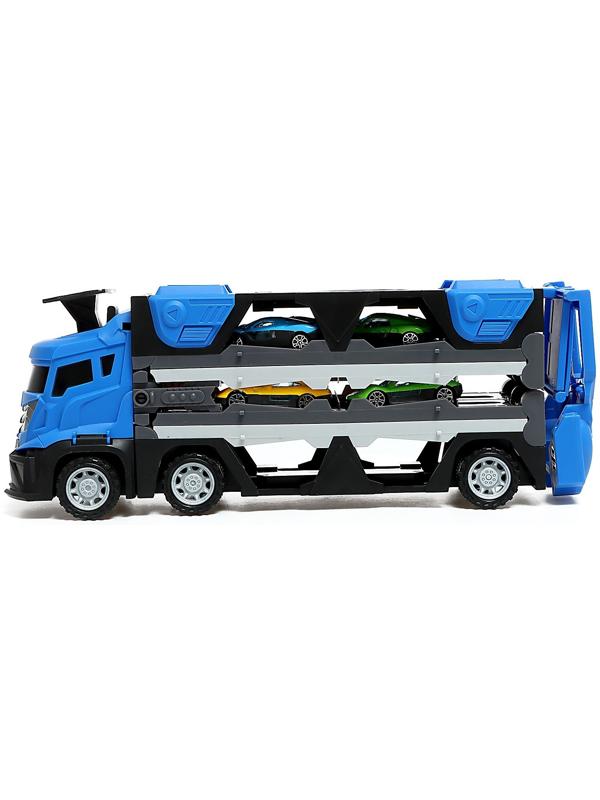 Парковка 2 в 1 Truck, 6 машинок, трансформируется в автотрек, звук, цвет синий