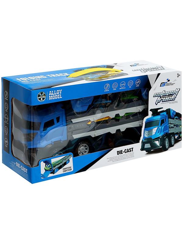 Парковка 2 в 1 Truck, 6 машинок, трансформируется в автотрек, звук, цвет синий