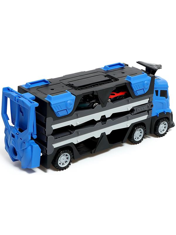 Парковка 2 в 1 Truck, 6 машинок, трансформируется в автотрек, звук, цвет синий