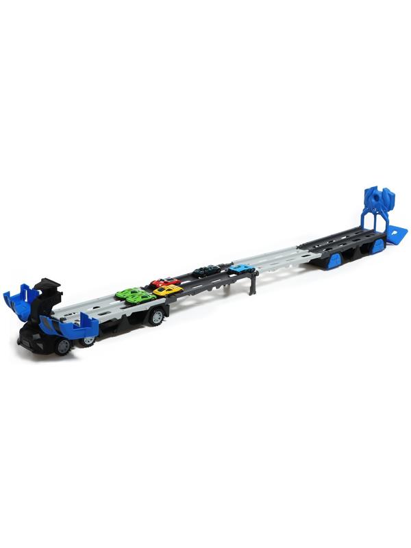 Парковка 2 в 1 Truck, 6 машинок, трансформируется в автотрек, звук, цвет синий