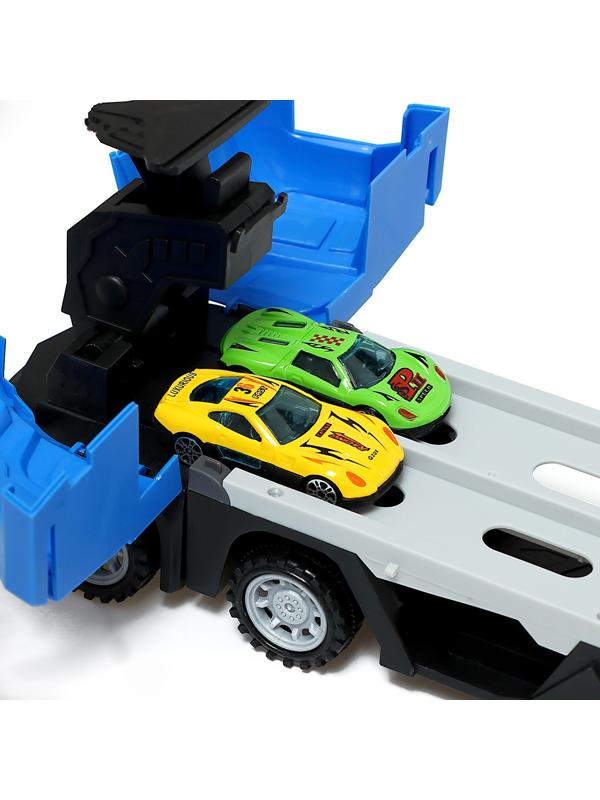 Парковка 2 в 1 Truck, 6 машинок, трансформируется в автотрек, звук, цвет синий