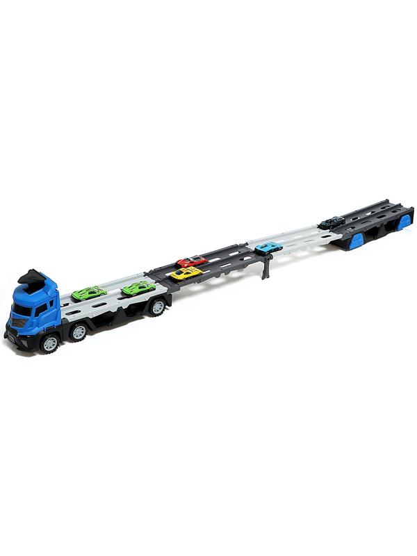 Парковка 2 в 1 Truck, 6 машинок, трансформируется в автотрек, звук, цвет синий