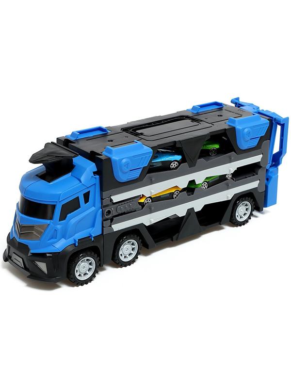 Парковка 2 в 1 Truck, 6 машинок, трансформируется в автотрек, звук, цвет синий