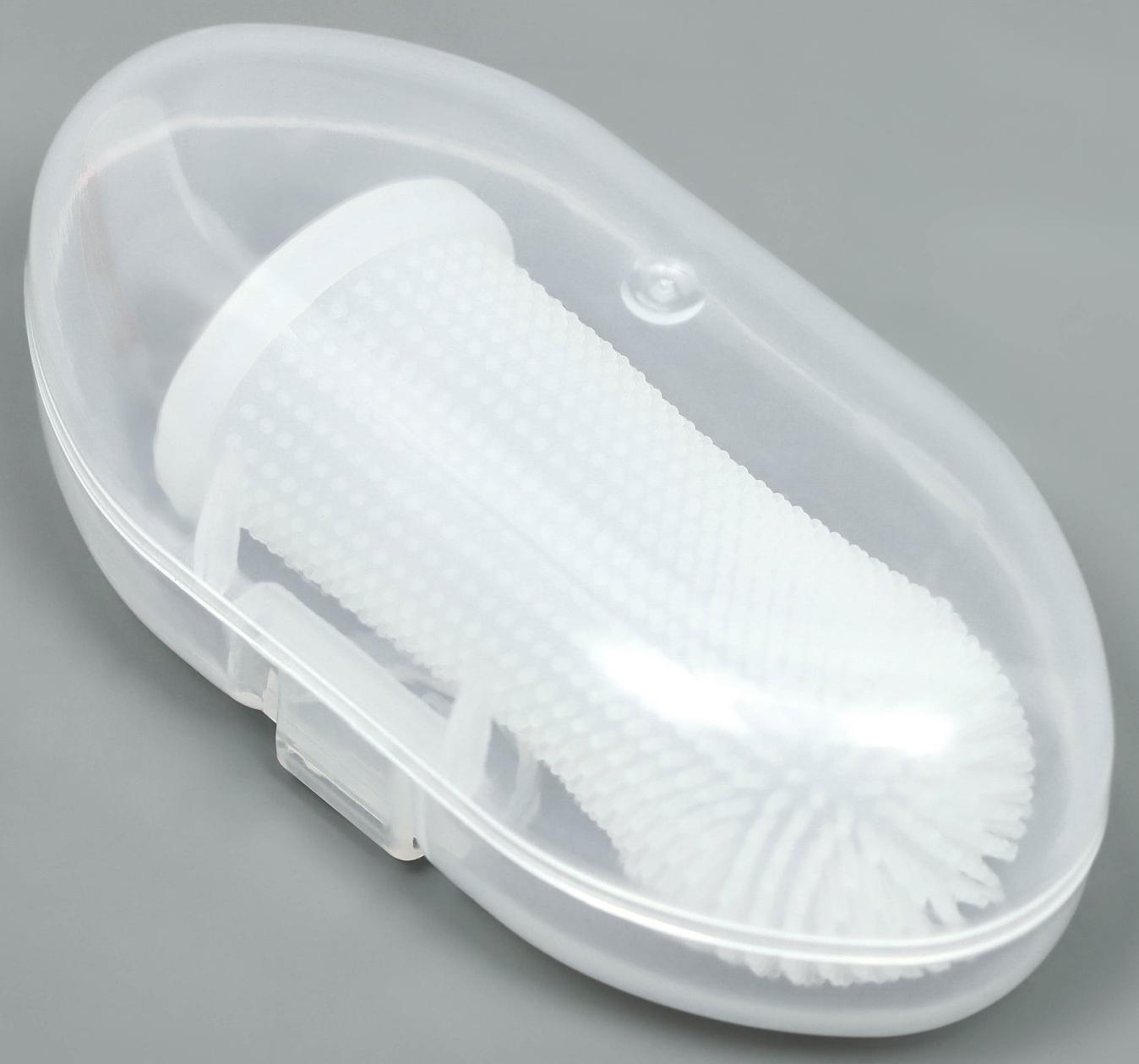 Щётка для чистки зубов животных, 5,5 х 2,5 см, белая, контейнер 7 х 4 см