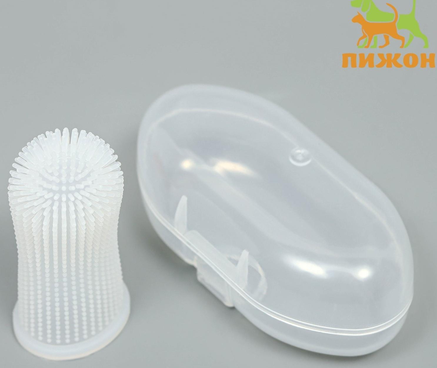 Щётка для чистки зубов животных, 5,5 х 2,5 см, белая, контейнер 7 х 4 см