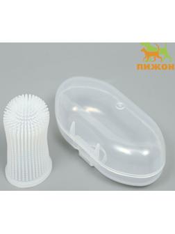 Щётка для чистки зубов животных, 5,5 х 2,5 см, белая, контейнер 7 х 4 см