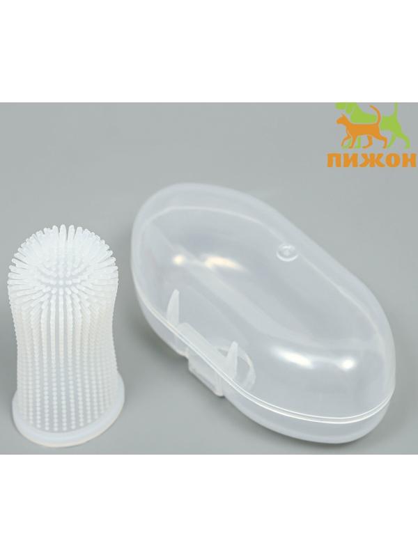 Щётка для чистки зубов животных, 5,5 х 2,5 см, белая, контейнер 7 х 4 см