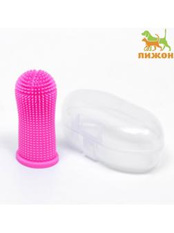 Щётка для чистки зубов животных, 5,5 х 2,5 см, розовая, контейнер 7 х 4 см