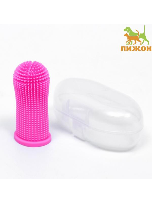 Щётка для чистки зубов животных, 5,5 х 2,5 см, розовая, контейнер 7 х 4 см