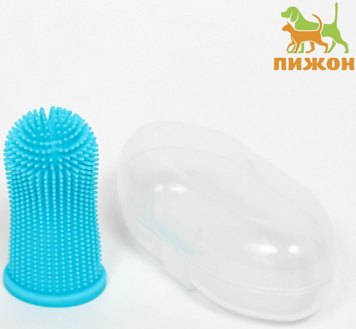 Щётка для чистки зубов животных, 5,5 х 2,5 см, голубая, контейнер 7 х 4 см