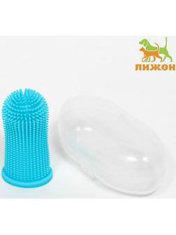 Щётка для чистки зубов животных, 5,5 х 2,5 см, голубая, контейнер 7 х 4 см