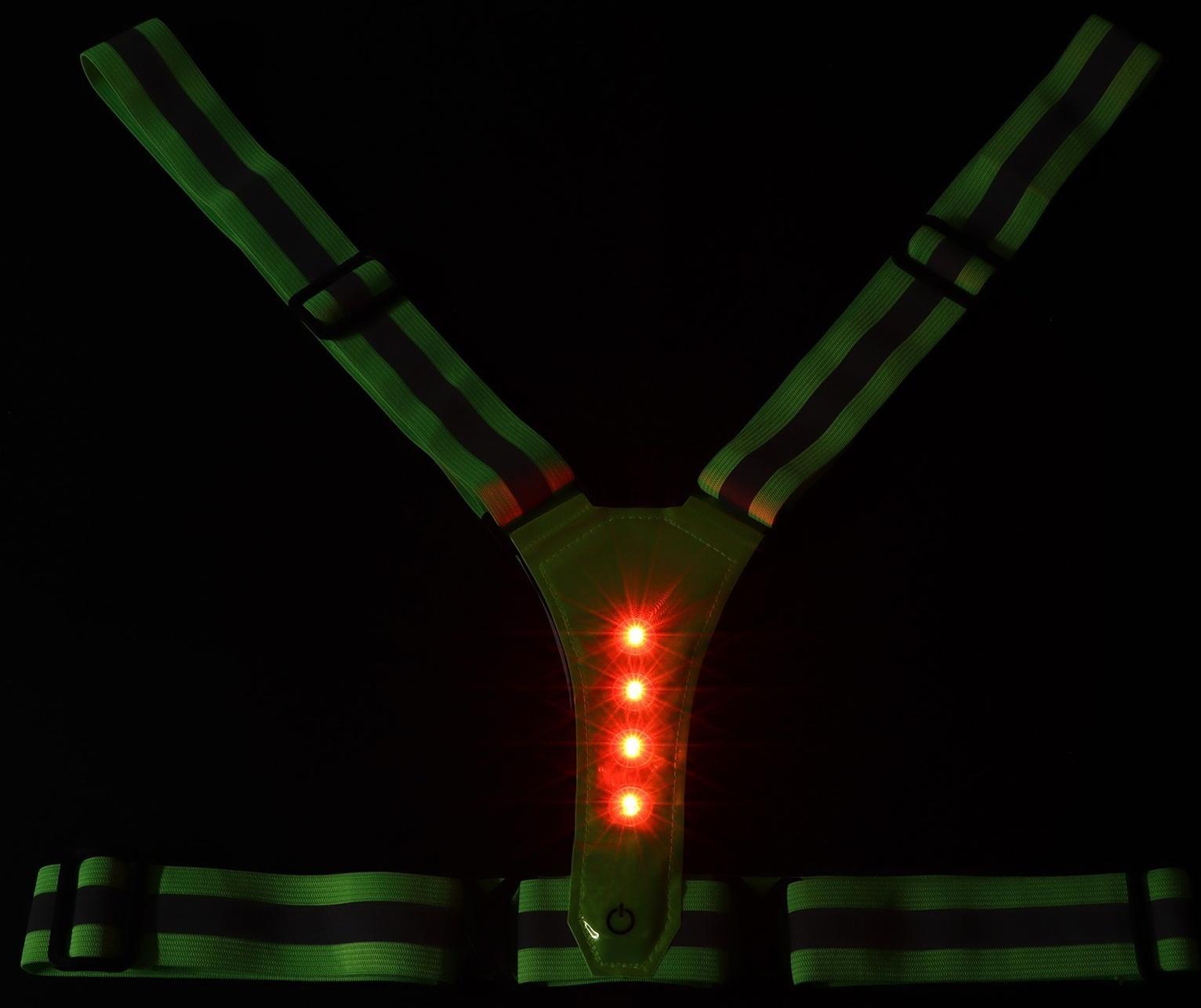 Жилет сигнальный, светоотражающий с регулируемым размером, салатовый, LED сигнал, 4 режима