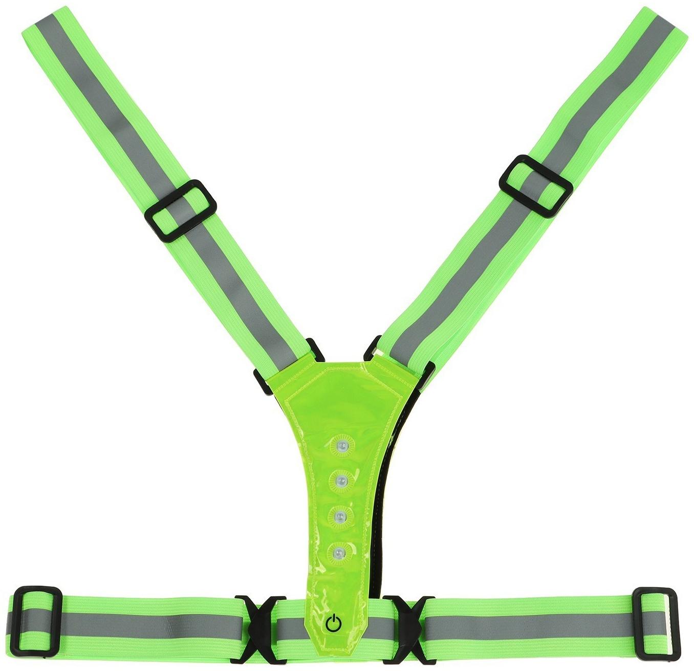 Жилет сигнальный, светоотражающий с регулируемым размером, салатовый, LED сигнал, 4 режима