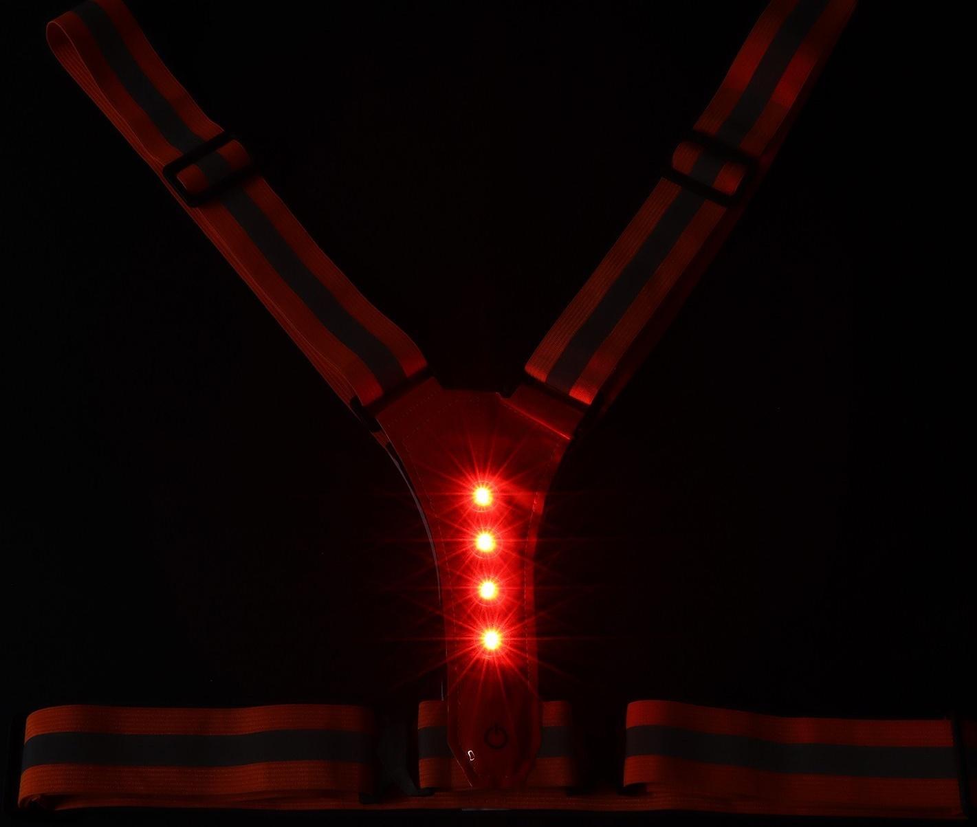 Жилет сигнальный, светоотражающий с регулируемым размером, оранжевый, LED сигнал, 4 режима